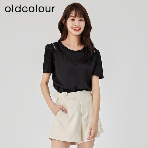 oldcolour2023夏季新款黑色气质宽松时尚百搭短袖T恤女GO21011765 商品图0