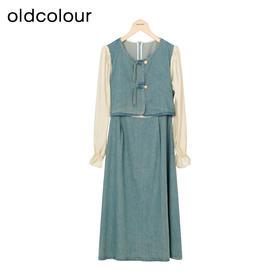 oldcolour秋季新款国风文艺复古长袖牛仔连衣裙女P381009A1