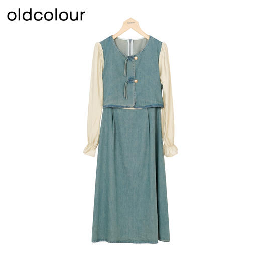 oldcolour秋季新款国风文艺复古长袖牛仔连衣裙女P381009A1 商品图0