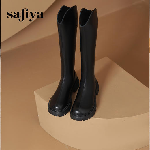 Safiya/索菲娅2024冬 小个子增高厚底粗跟不过膝显瘦高筒骑士靴  SF44117018 商品图9