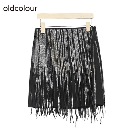 oldcolour亮片短裙冬季新款黑色复古高腰包臀半身裙女O41061154 商品图1