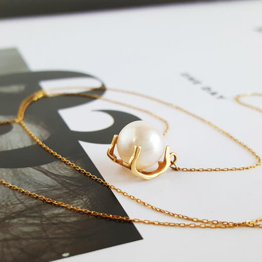 【天然正品】AU750黄金镶约8.4MM天然akoya海水珍珠吊坠项链女士现售价：1280！特价280724NJS02 商品图3