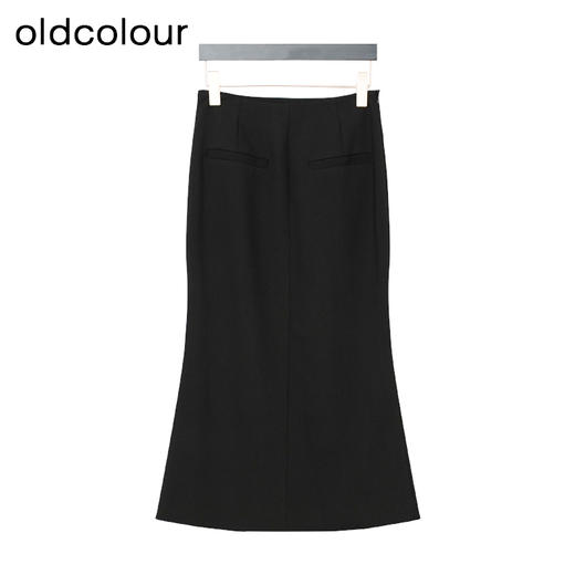 oldcolour秋季新款高腰设计感时尚开叉黑色鱼尾裙女GP31063011 商品图1