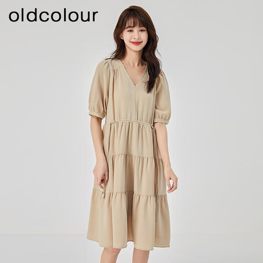 oldcolour2023夏季新款森女系气质高腰V领蛋糕连衣裙O22101241 商品图0
