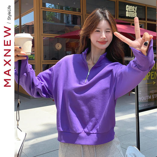 【卫衣】时尚短款半开襟卫衣1N3222406 商品图2