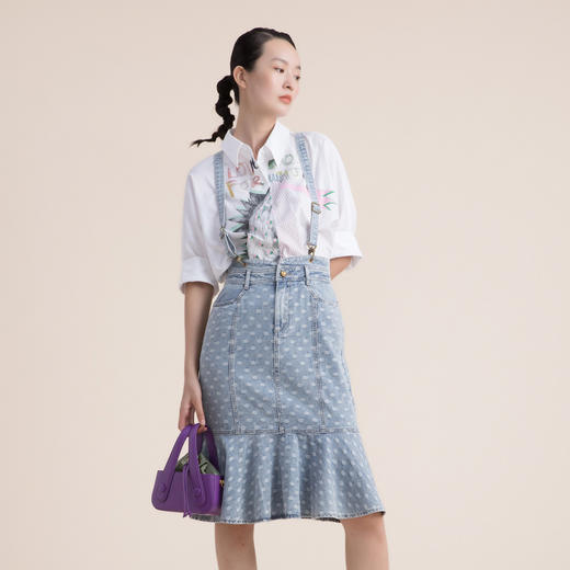 谜底纯棉牛仔半身裙2022夏季复古卡扣学带包臀鱼尾裙女222MB0508 商品图0