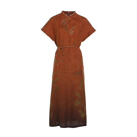 【宋代墨竹】【香云纱】乔万尼100%真丝连衣裙古典立领国风收腰款EM2E900 商品图4