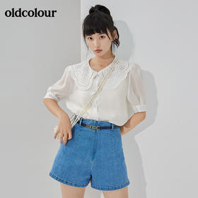 oldcolour夏季新品白色娃娃领薄款宽松百搭短袖衬衫上衣女