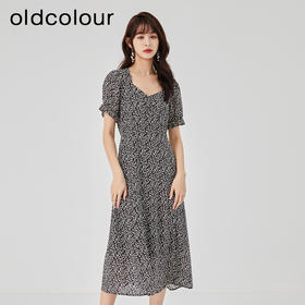 oldcolour2023夏新款法式气质高腰显瘦泡泡袖碎花连衣裙O22101405
