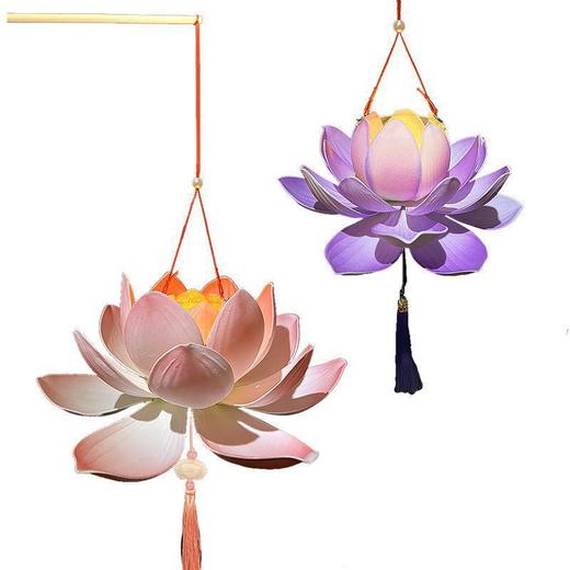 中秋节荷花灯莲花灯手提古风发光灯笼手工diy材料包小礼物品 商品图4