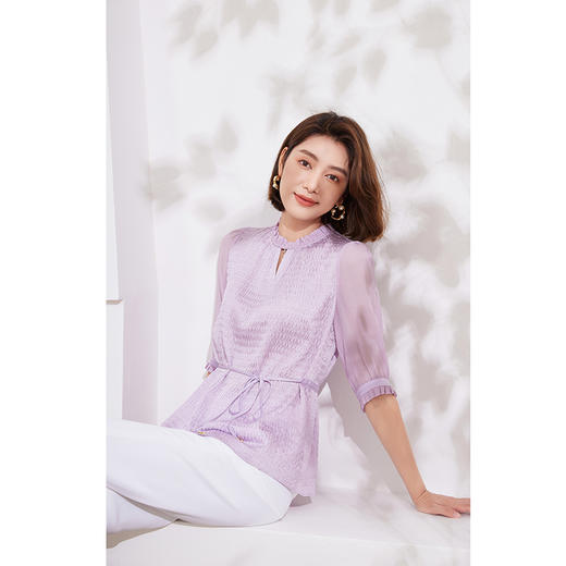 乔万尼真丝衬衫肌理感泡泡纱收腰设计小众高级感EM2C851 商品图1