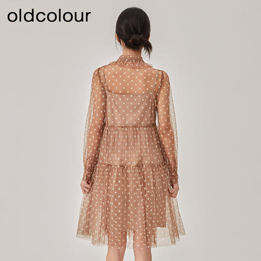 oldcolour春秋新款甜美气质波点网纱中长款连衣裙女GO11103625 商品图4