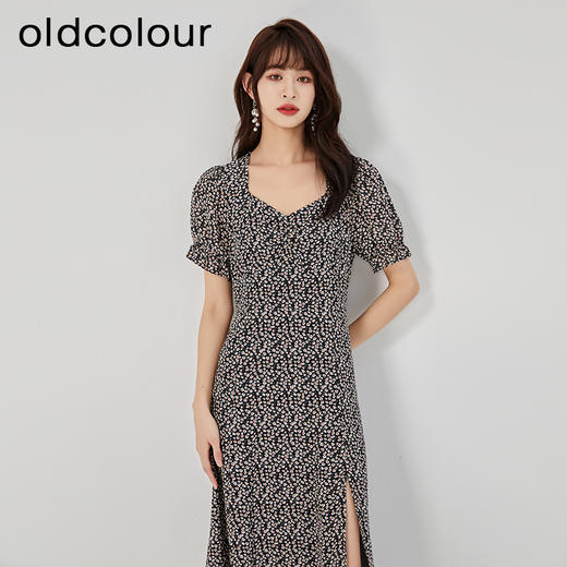 oldcolour2023夏新款法式气质高腰显瘦泡泡袖碎花连衣裙O22101405 商品图3