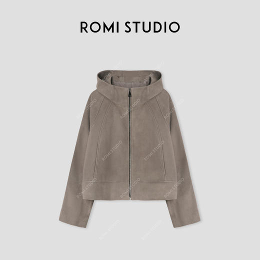 ROMI STUDIO“棕标甄选”轻量级山羊皮柔雾感连帽皮衣外套 441P8006 商品图0