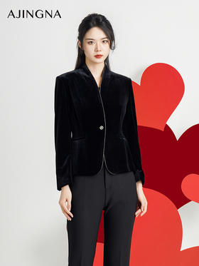 【商场同款】阿菁娜2024秋季新款立领V领丝绒外套A29Q107023