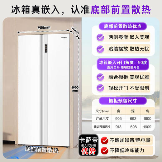 卡萨帝（Casarte）揽光星空630升白色对开门超薄零嵌入式大容量双开门双系统冰箱家用变频BCD-630WGCSSM7WKU1 商品图1