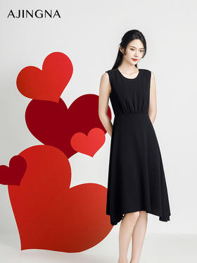 【商场同款】阿菁娜2024秋季新款圆领收腰A字摆连衣裙A29Q112068