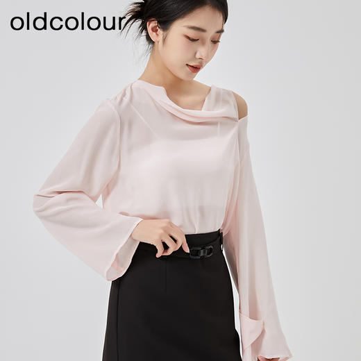 oldcolour2023春季新款纯色气质通勤宽松堆堆领衬衫女HO14013202 商品图3