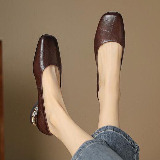 【预售5天】粗跟圆头低跟百搭，浅口舒适真皮单鞋QSNX&A683 商品图3