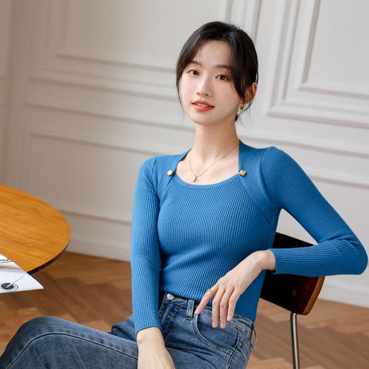 设计感针织衫女春秋套头新款纯色气质毛衣女时尚修身显瘦上衣潮女 商品图2