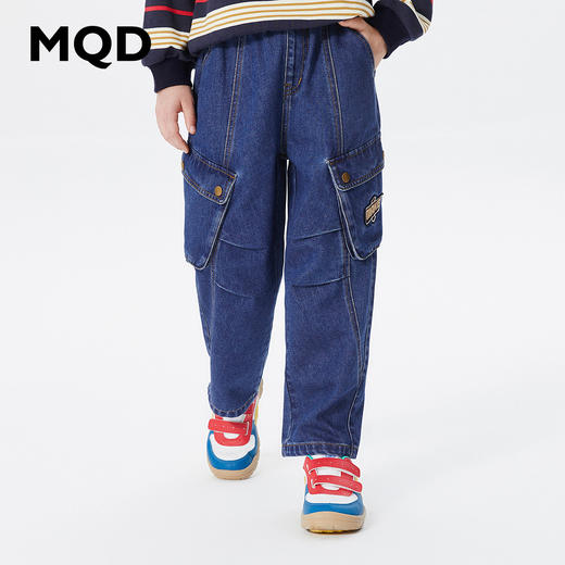 【MQD】童装男大童直筒撞色牛仔裤春新大口袋设计户外绣花潮流长裤 商品图0