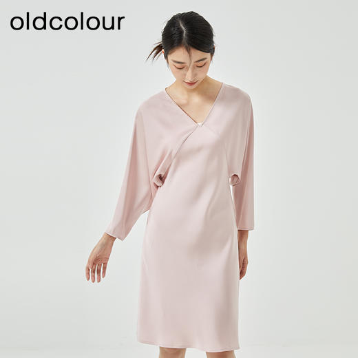 oldcolour2023春新款高级V领显瘦七分袖中长款连衣裙女HO14103441 商品图3