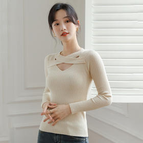 【V领交叉针织打底衫】春秋新款打底衫洋气高级感内搭上衣毛衣女设计感小众镂空针织衫女