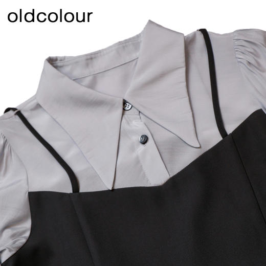 oldcolour衬衫连衣裙春季新款高腰拼接假两件长裙女GP11103637 商品图2