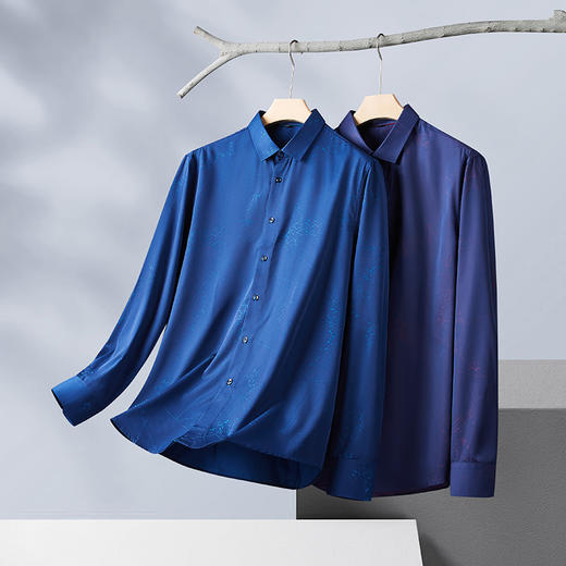 【新款DM】大依优型大码花纹长袖衬衫男宽松加肥加大码男士休闲商务衬衣上衣胖子 商品图0