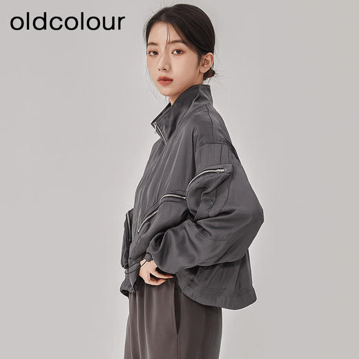 oldcolour2023春季新款灰色直筒立领运动休闲短款外套女O12041265 商品图1