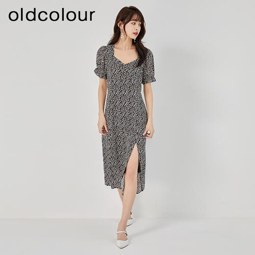 oldcolour2023夏新款法式气质高腰显瘦泡泡袖碎花连衣裙O22101405 商品图2