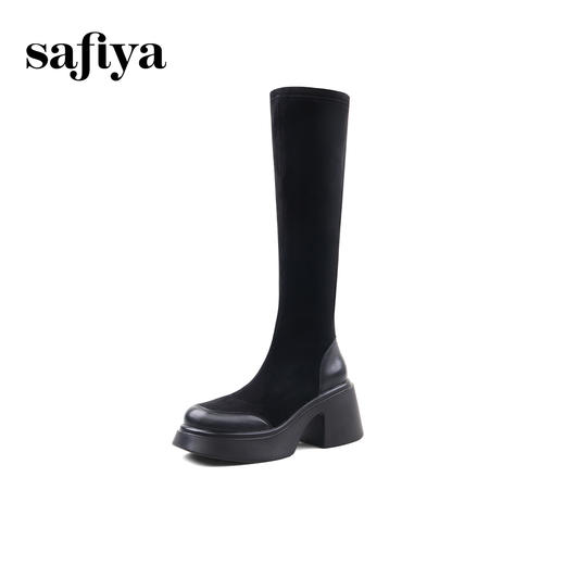 Safiya/索菲娅2024冬 增高不过膝小个子粗跟弹力瘦瘦长靴 SF44117002 商品图7