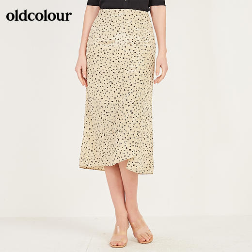 oldcolour春季时尚小碎花优雅小开叉中长款气质半身裙N13063347 商品图4
