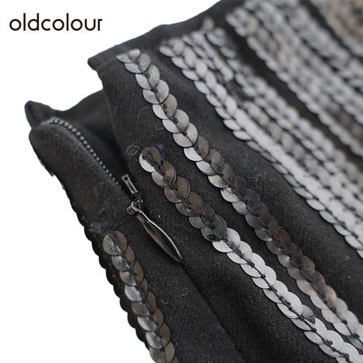 oldcolour亮片短裙冬季新款黑色复古高腰包臀半身裙女O41061154 商品图2