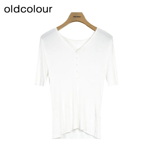 oldcolour夏季新款洋气百搭韩版V领短袖T恤女修身针织GP21052753 商品图0