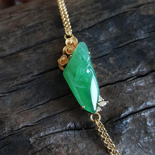 【天然正品】AU750精品黄金镶钻镶糯冰种满绿梅花鹿造型翡翠（一路前行）手链020824NJM20 商品图4