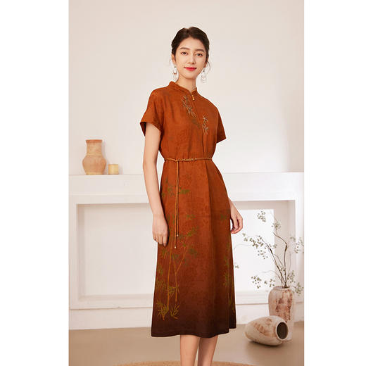 【宋代墨竹】【香云纱】乔万尼100%真丝连衣裙古典立领国风收腰款EM2E900 商品图1