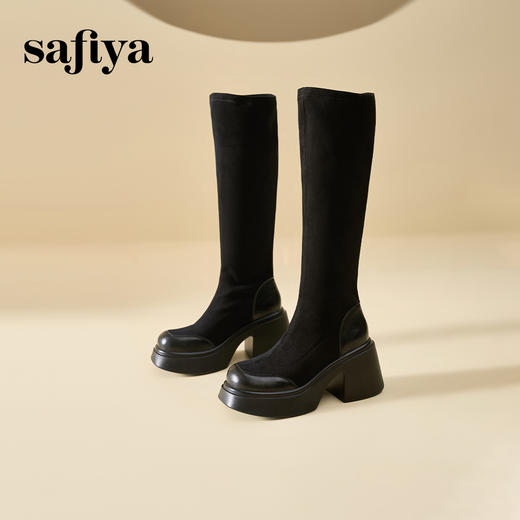Safiya/索菲娅2024冬 增高不过膝小个子粗跟弹力瘦瘦长靴 SF44117002 商品图4