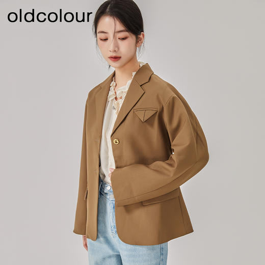 oldcolour2023春季新款卡其色小个子休闲短款西装外套女O11048102 商品图1