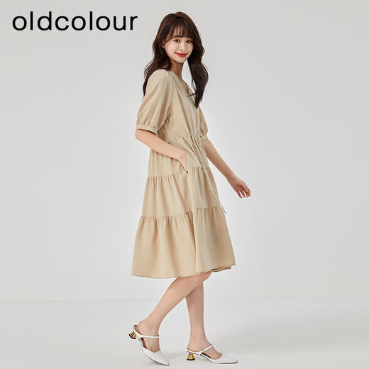 oldcolour2023夏季新款森女系气质高腰V领蛋糕连衣裙O22101241 商品图3