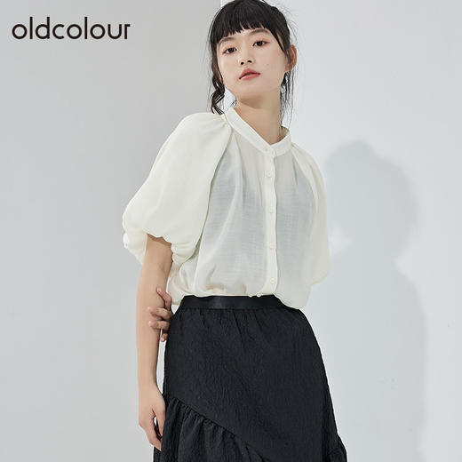 oldcolour2022夏季新品白色百搭设计感宽松通勤气质短袖衬衫女 商品图0