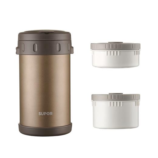 苏泊尔大容量饭盒分多层不锈钢便当学生保温桶提锅2.3L沙漠金 商品图5