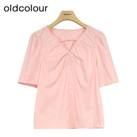 oldcolour夏季新款法式抽褶V领衬衫女设计感宽松显瘦P22011294