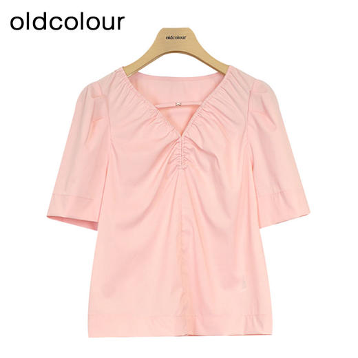 oldcolour夏季新款法式抽褶V领衬衫女设计感宽松显瘦P22011294 商品图0