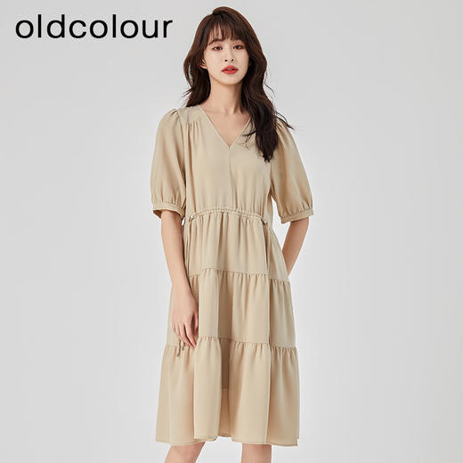 oldcolour2023夏季新款森女系气质高腰V领蛋糕连衣裙O22101241 商品图2