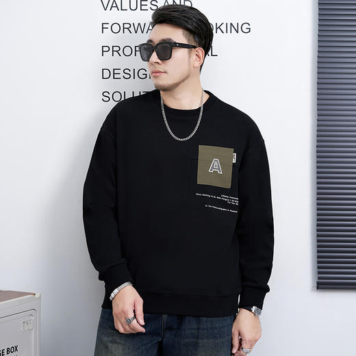 【新款DMH】大依优型大码男装圆领卫衣简约宽松上衣男士胖子打底衫300斤 商品图1