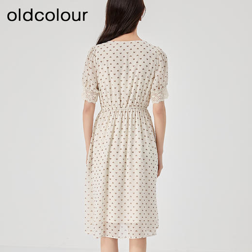 oldcolour2023夏季新款甜美气质高腰V领蕾丝碎花连衣裙GO21101752 商品图4