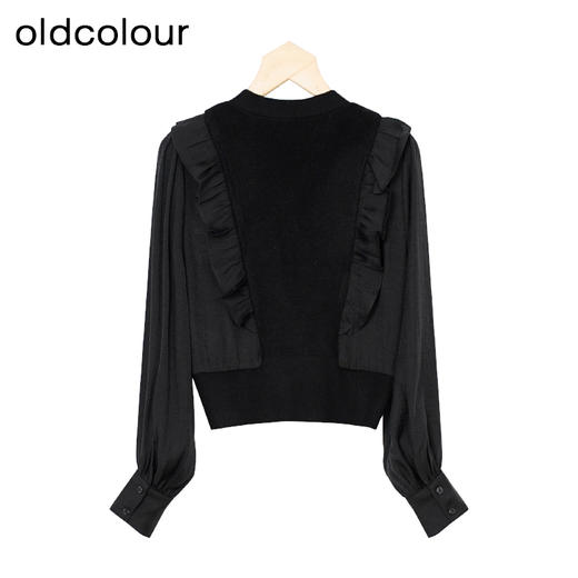 oldcolour秋季新款黑色高级V领长袖毛织短外套女P380501A1 商品图1