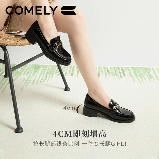 康莉KYQ2K520乐福鞋秋季新款时尚马衔扣粗跟增高英伦一脚蹬通勤女鞋 商品图2