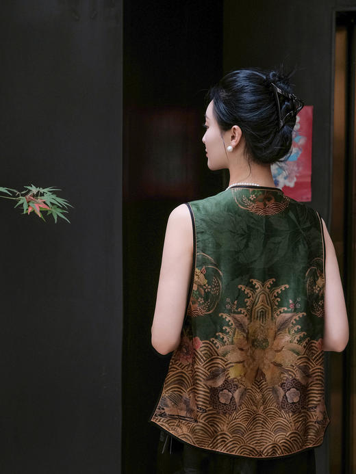 瑕疵|盛唐牡丹 |香云纱手绘对襟马甲 商品图5